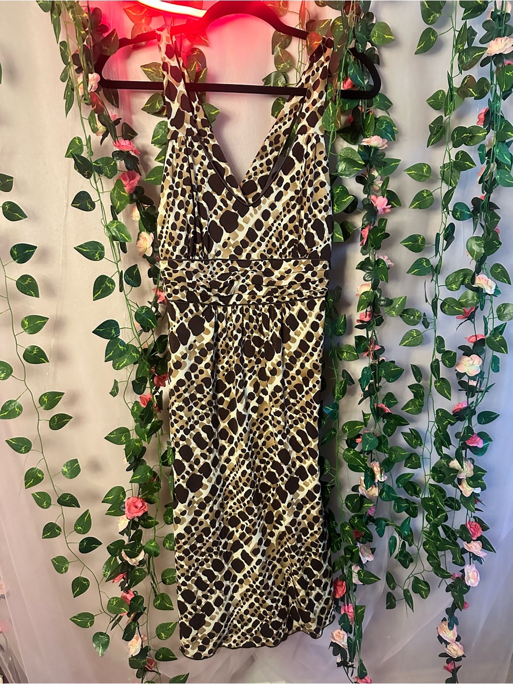 Women’s Cross Back Brown Animal Print Sleeveless Dress
